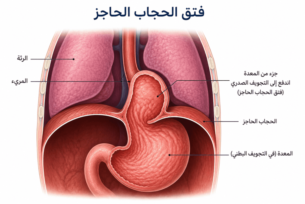 رسم توضيحي لفتق الحجاب الحاجز.