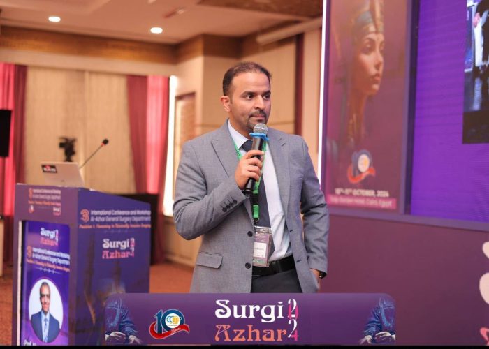 مشاركة علمية كمتحدث دولي في المؤتمر الدولي الثالث لجامعة الأزهر للجراحة العامة بالقاهرة.
